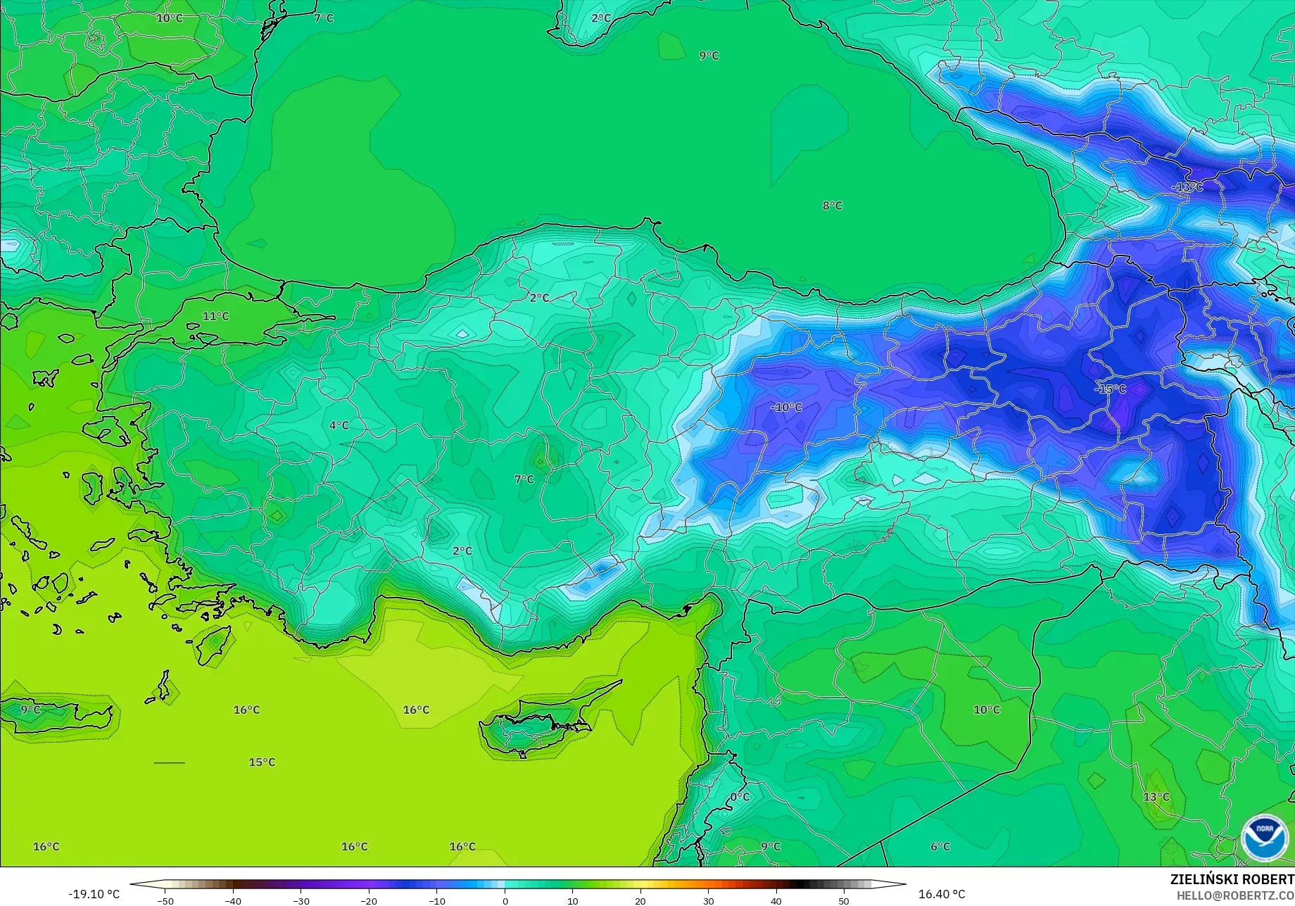 GFS model - Turkey, Temperature at 2m