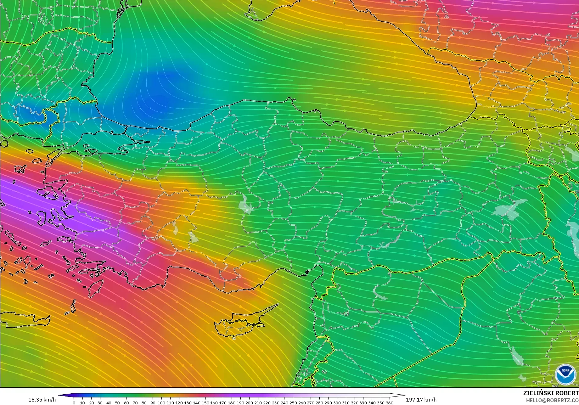 GFS model - Turkey, Wind at 300hPa (jet stream)