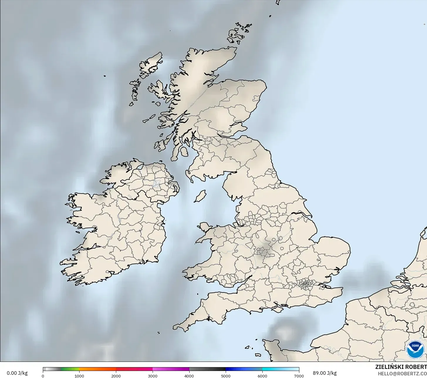 GFS model - United Kingdom, CAPE