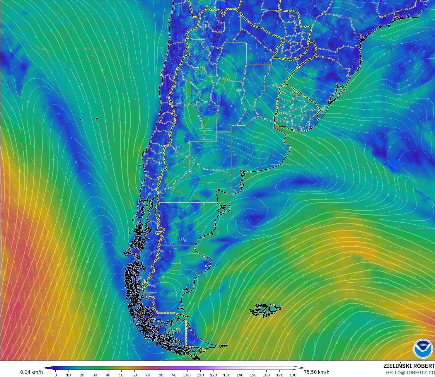 GFS model - Argentina, Wind at 10m