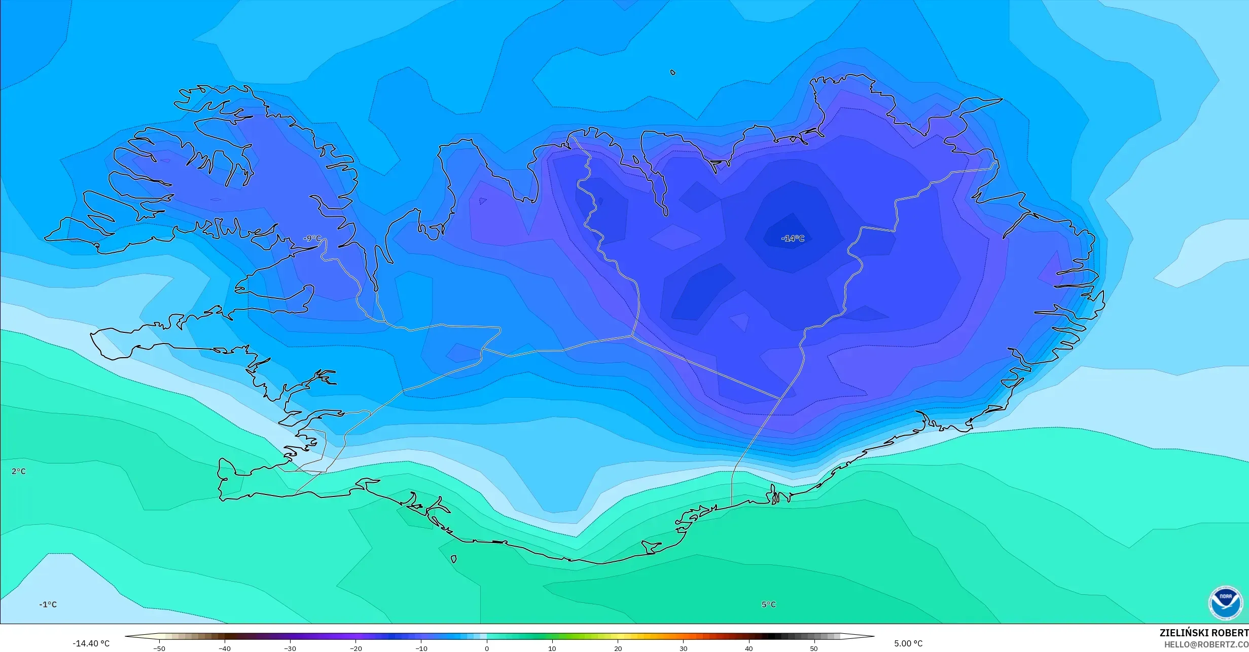 GFS model - Iceland, Dewpoint at 2m