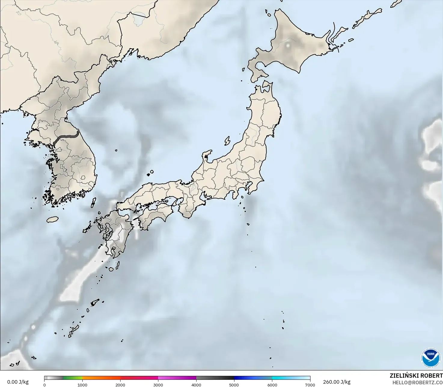 GFS model - Japan, CAPE