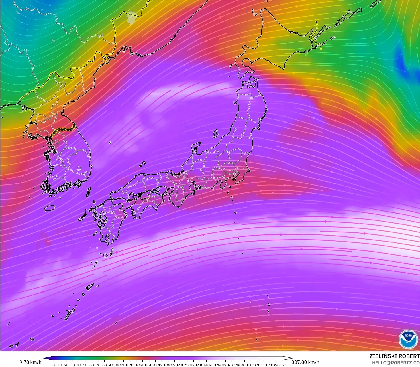 GFS model - Japan, Wind at 300hPa (jet stream)