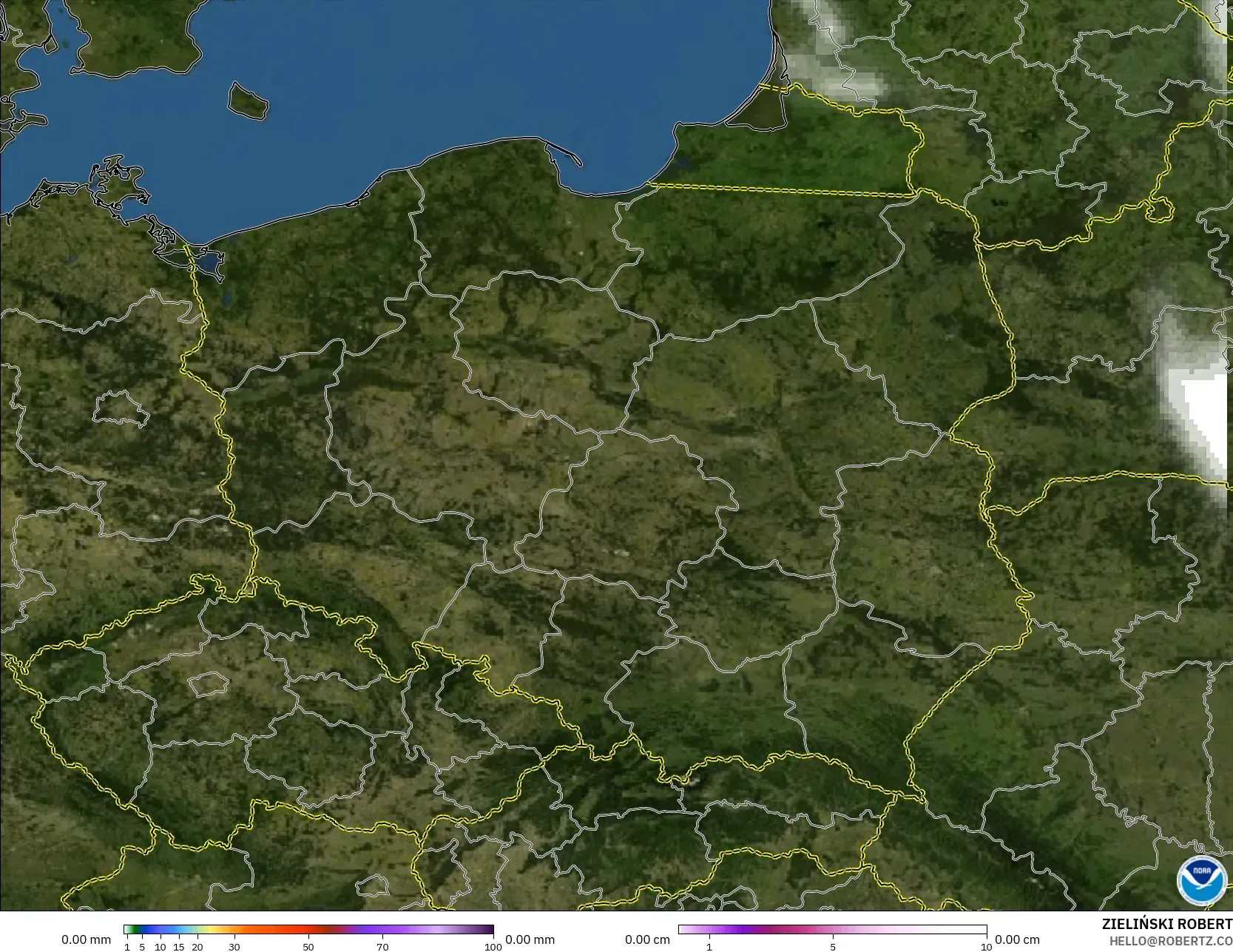 GFS model - Poland, Precipitation, Clouds, and Pressure