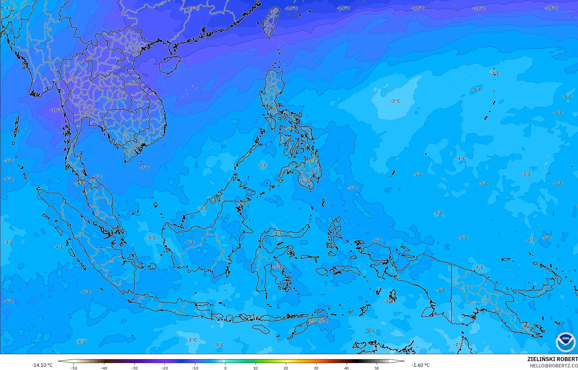 GFS model - South East Asia, Temperature at 500hPa