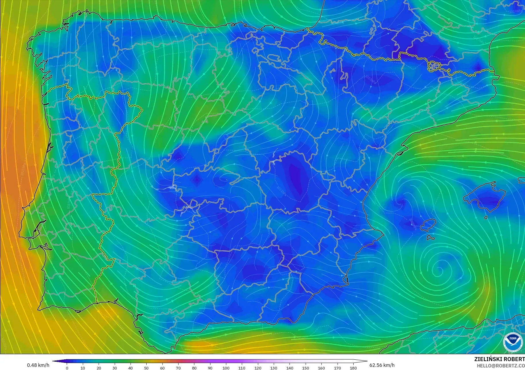 GFS model - Spain, Wind at 10m