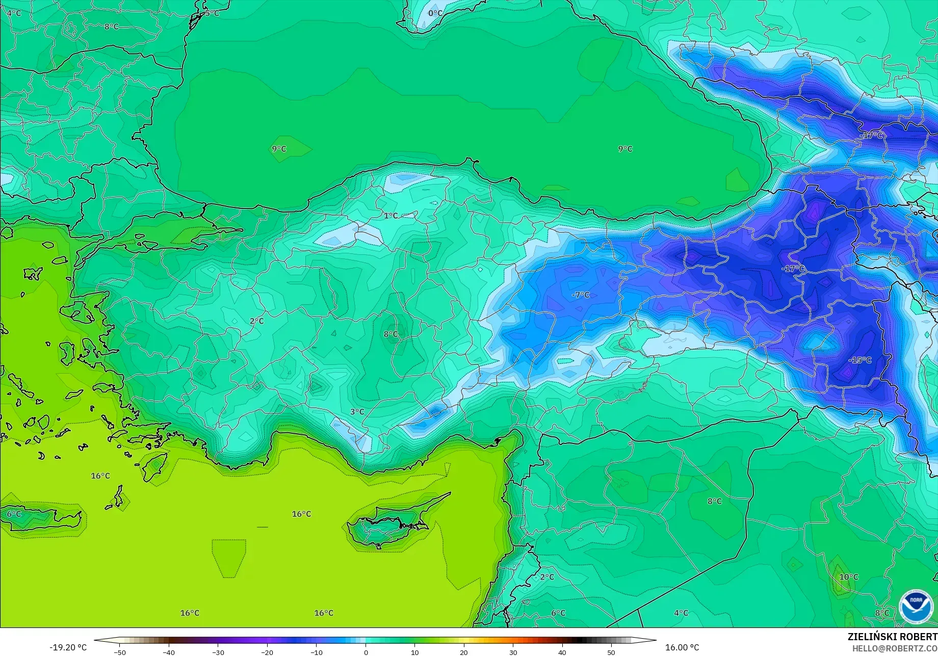 GFS model - Turkey, Temperature at 2m