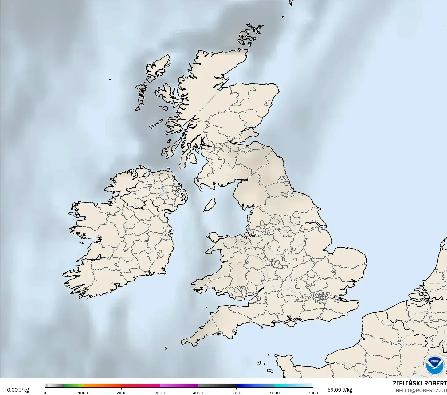 GFS model - United Kingdom, CAPE