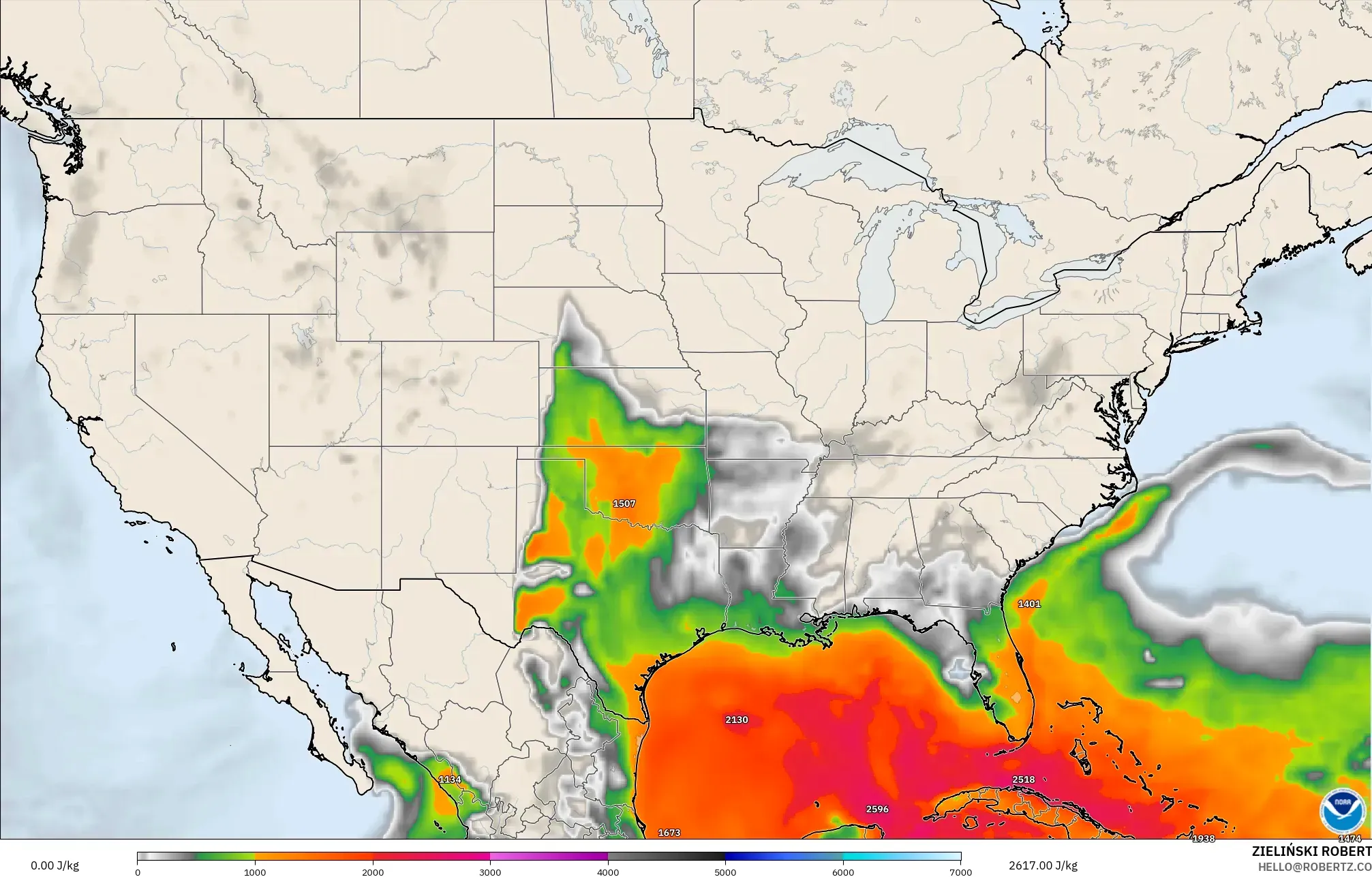 GFS model - United States, CAPE