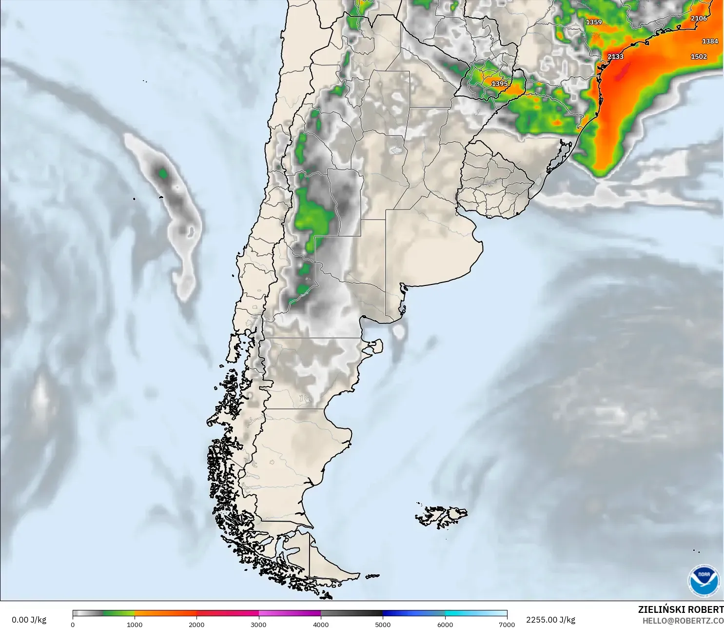 GFS model - Argentina, CAPE