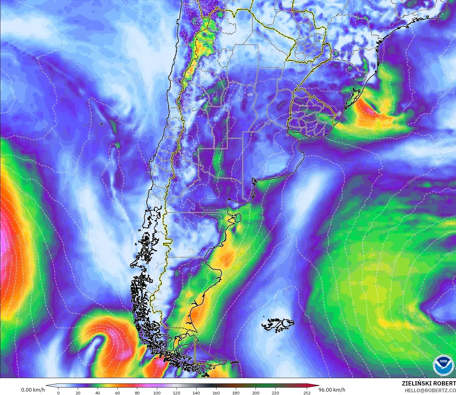 GFS model - Argentina, Wind Gusts