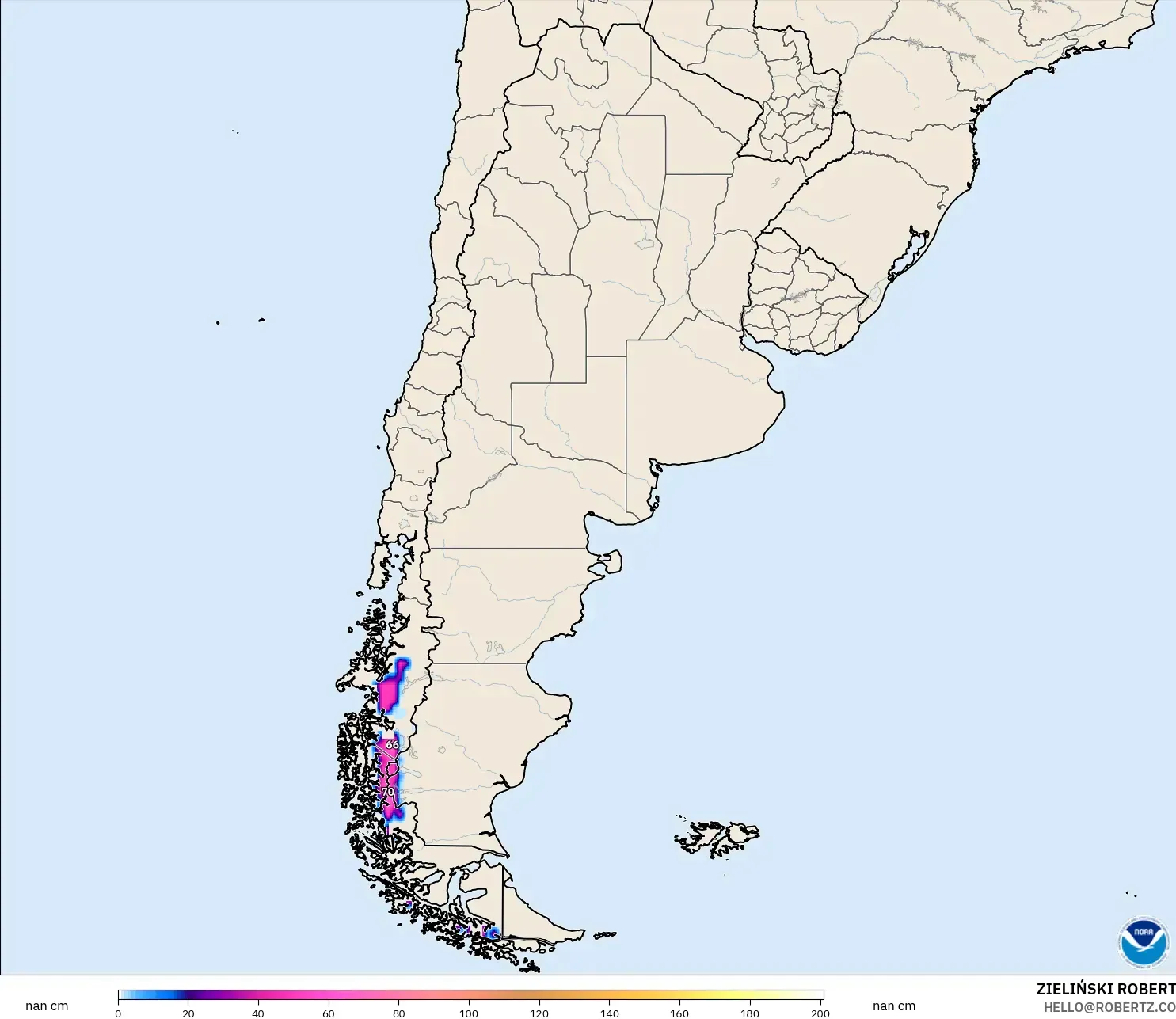 GFS model - Argentina, Snow Depth