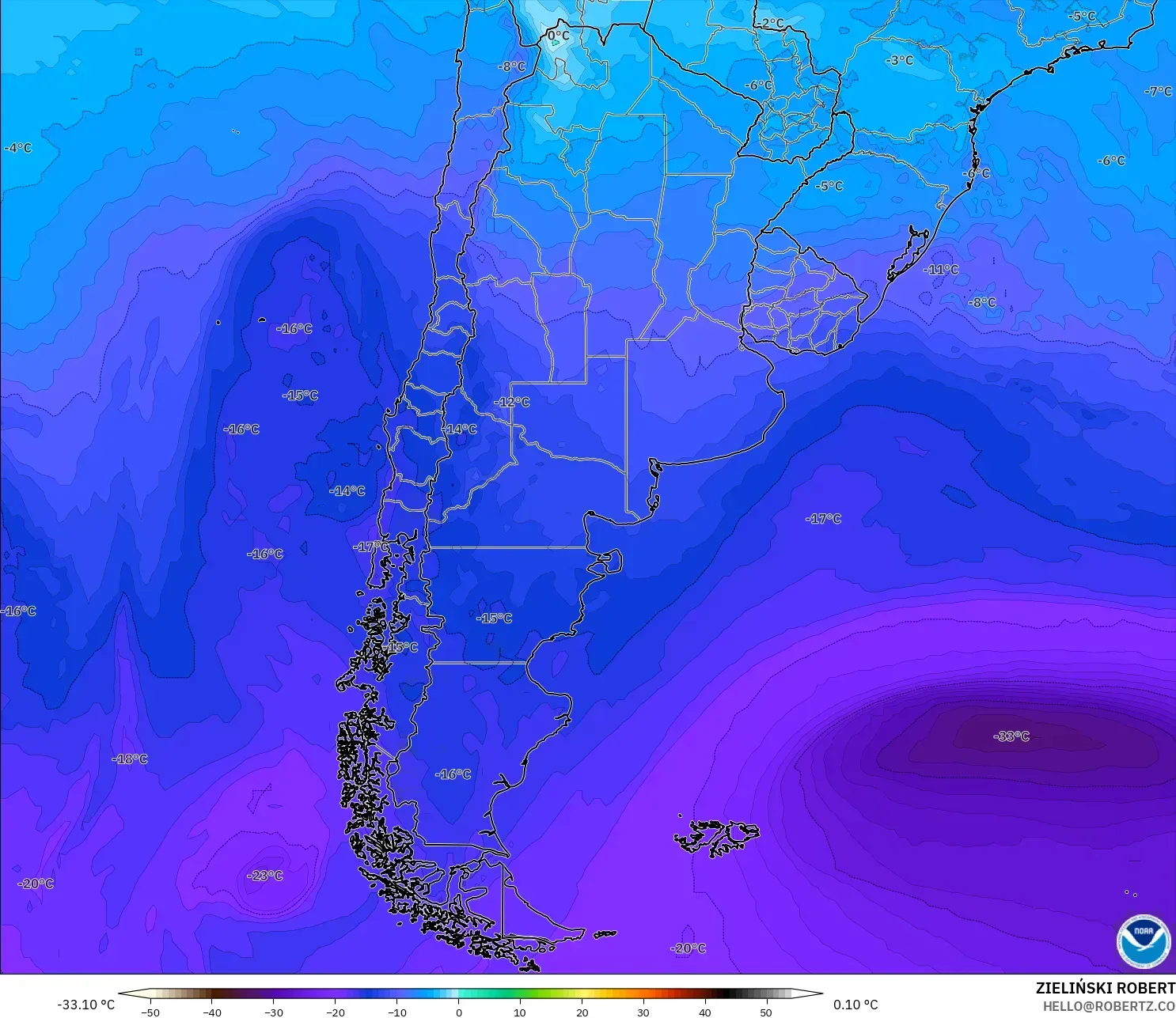 GFS model - Argentina, Temperature at 500hPa