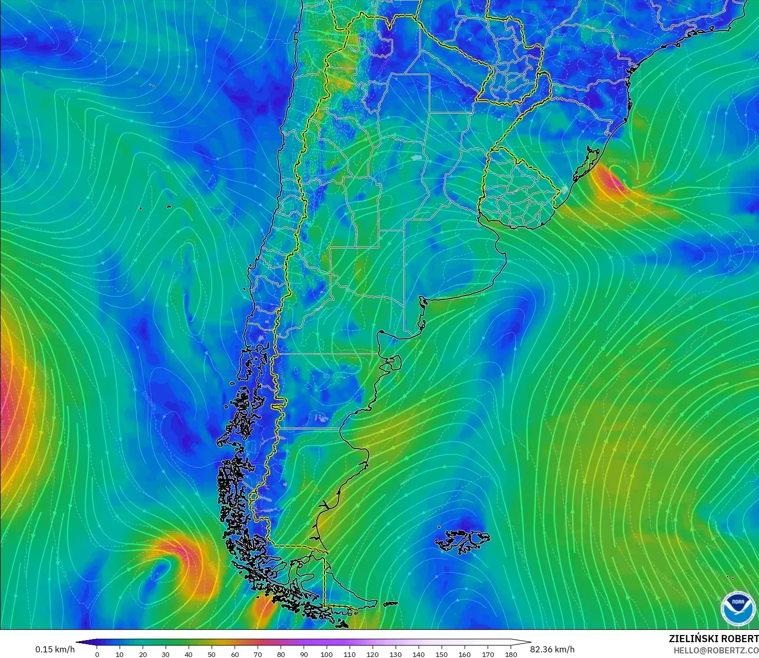 GFS model - Argentina, Wind at 10m