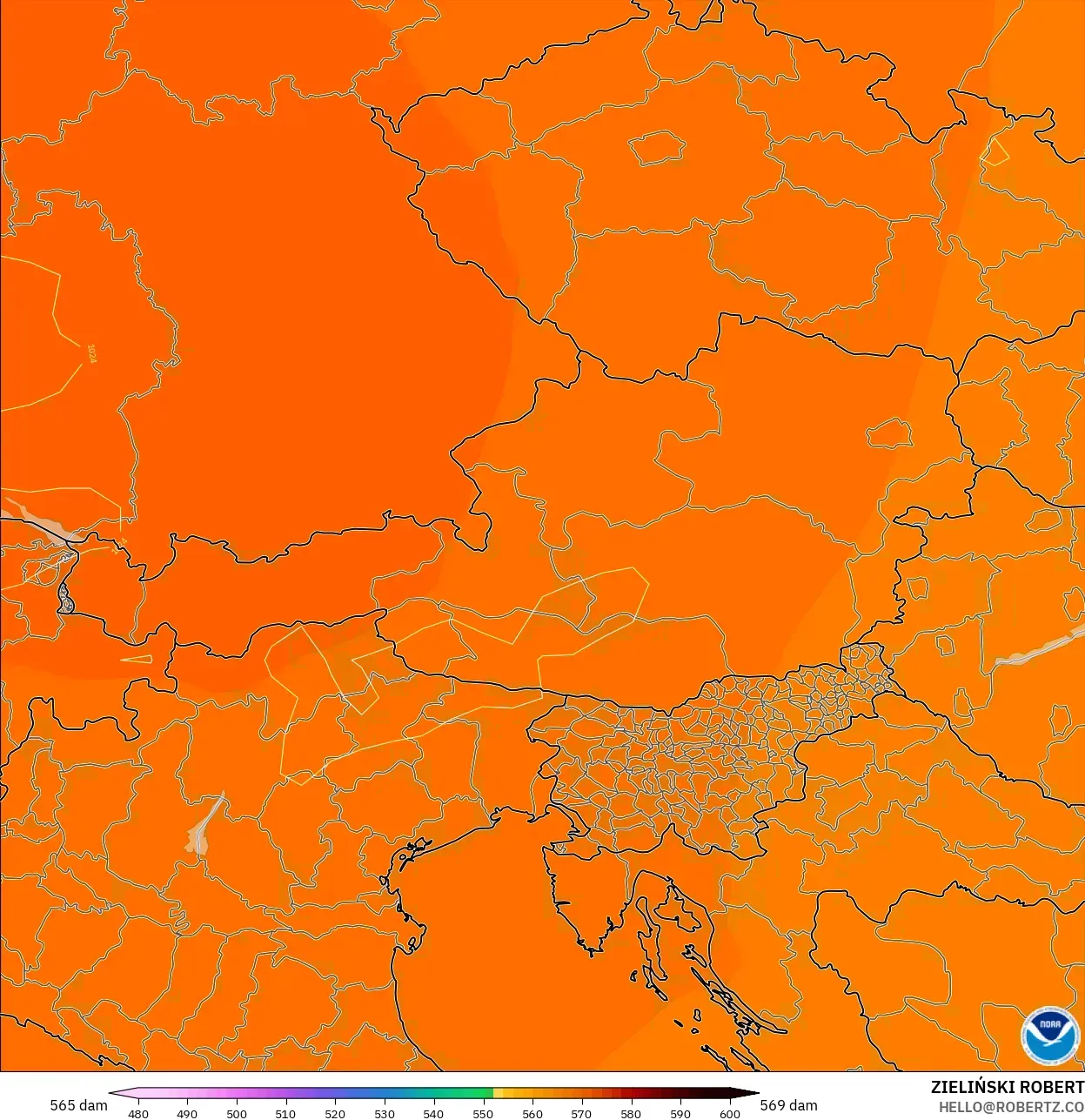 GFS model - Austria, Geopotential height at 500hPa