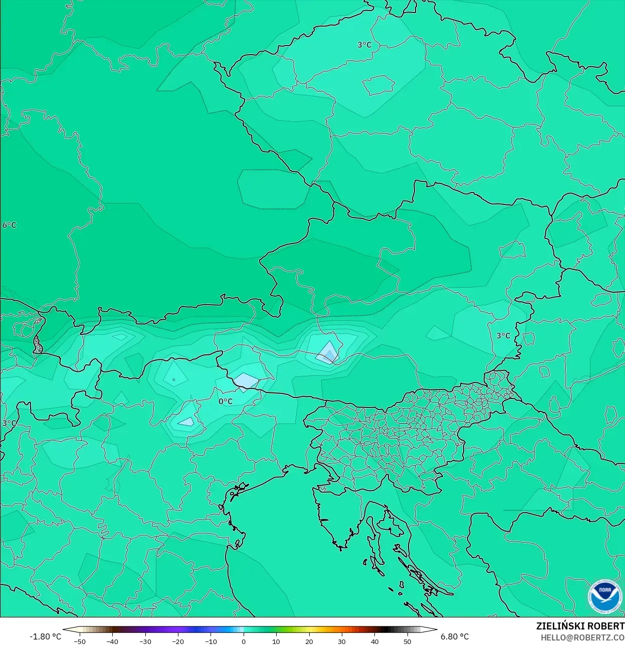 GFS model - Austria, Temperature at 850hPa
