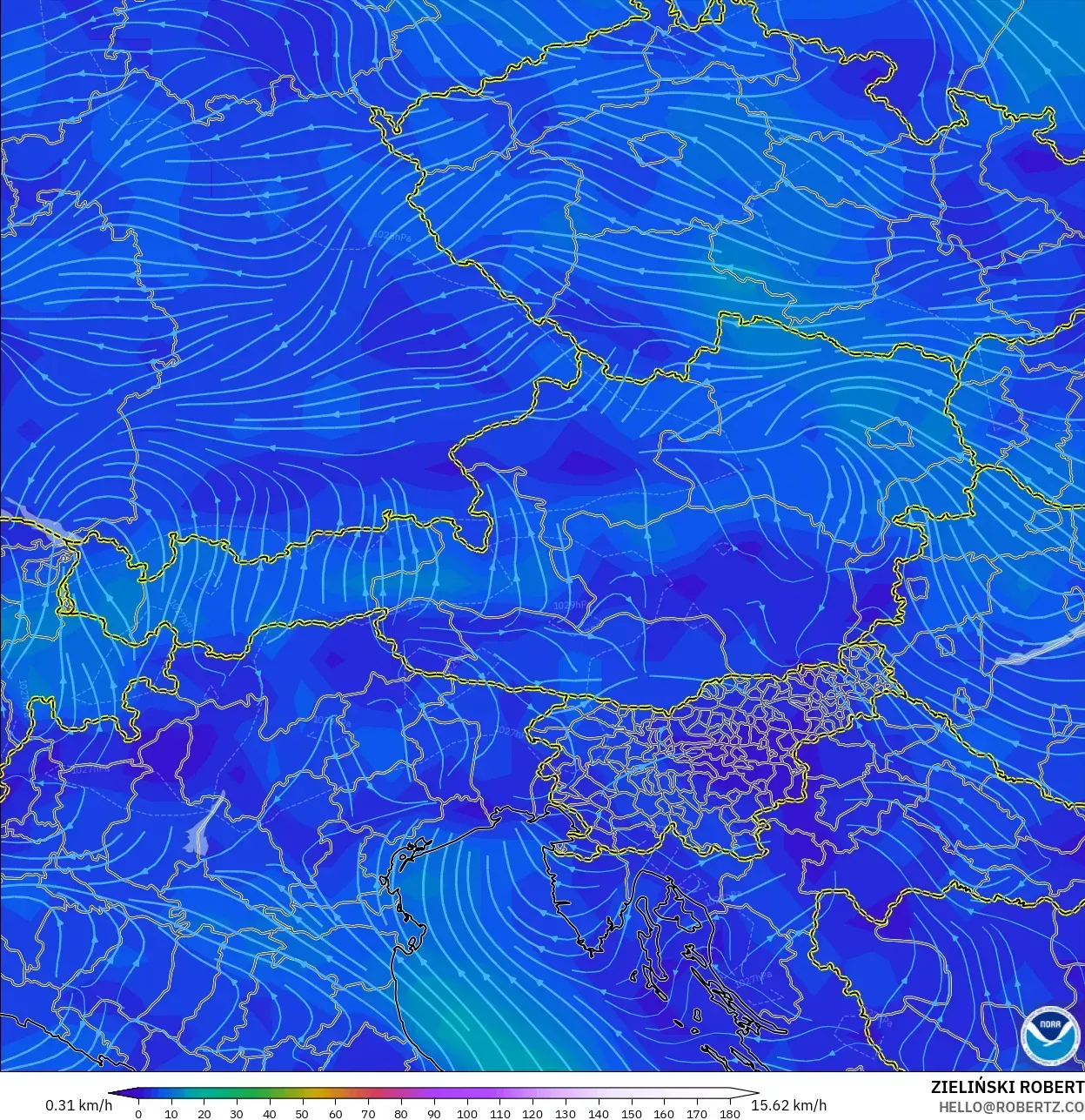 GFS model - Austria, Wind at 10m