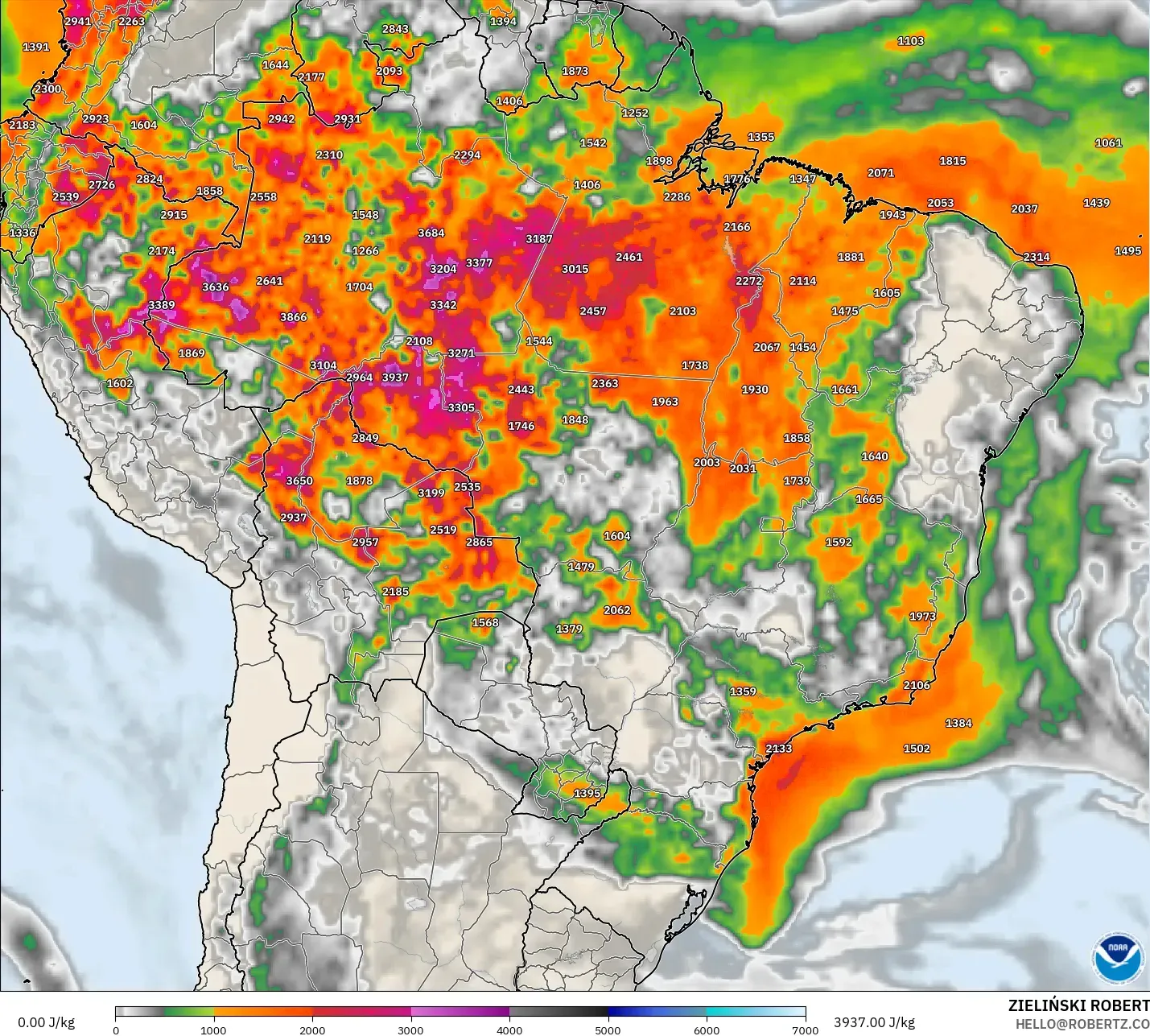 GFS model - Brazil, CAPE
