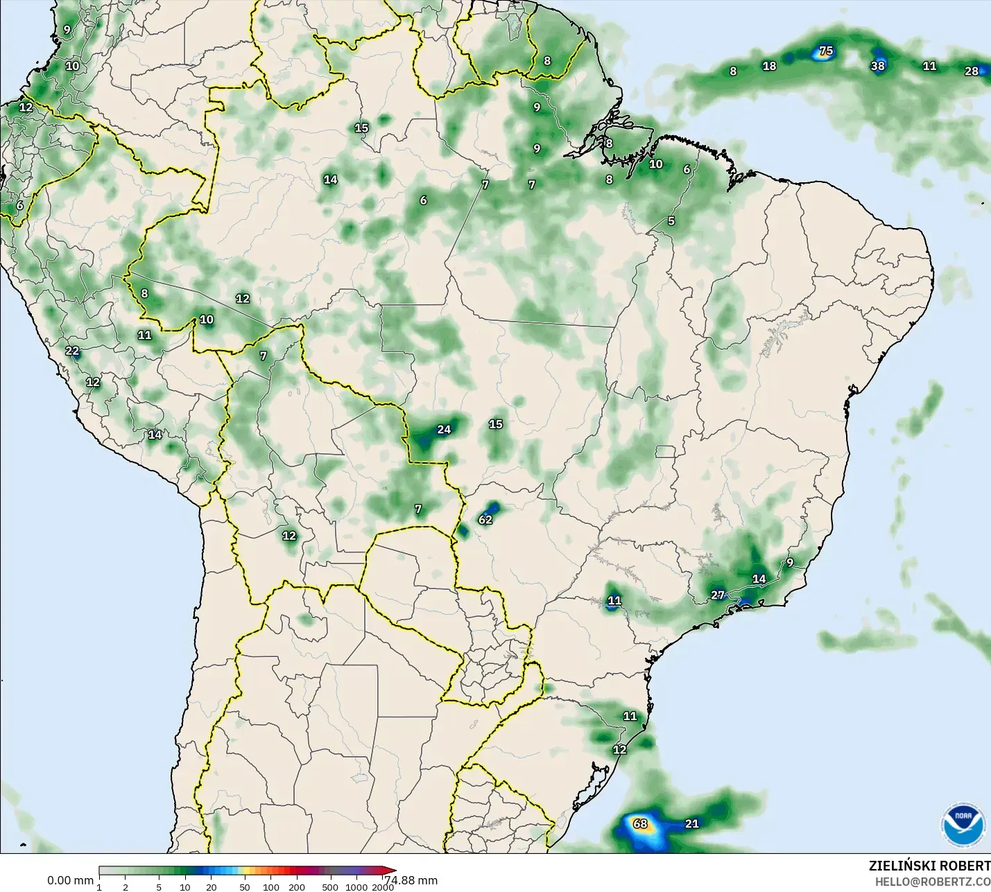 GFS model - Brazil, Precipitation Accumulation