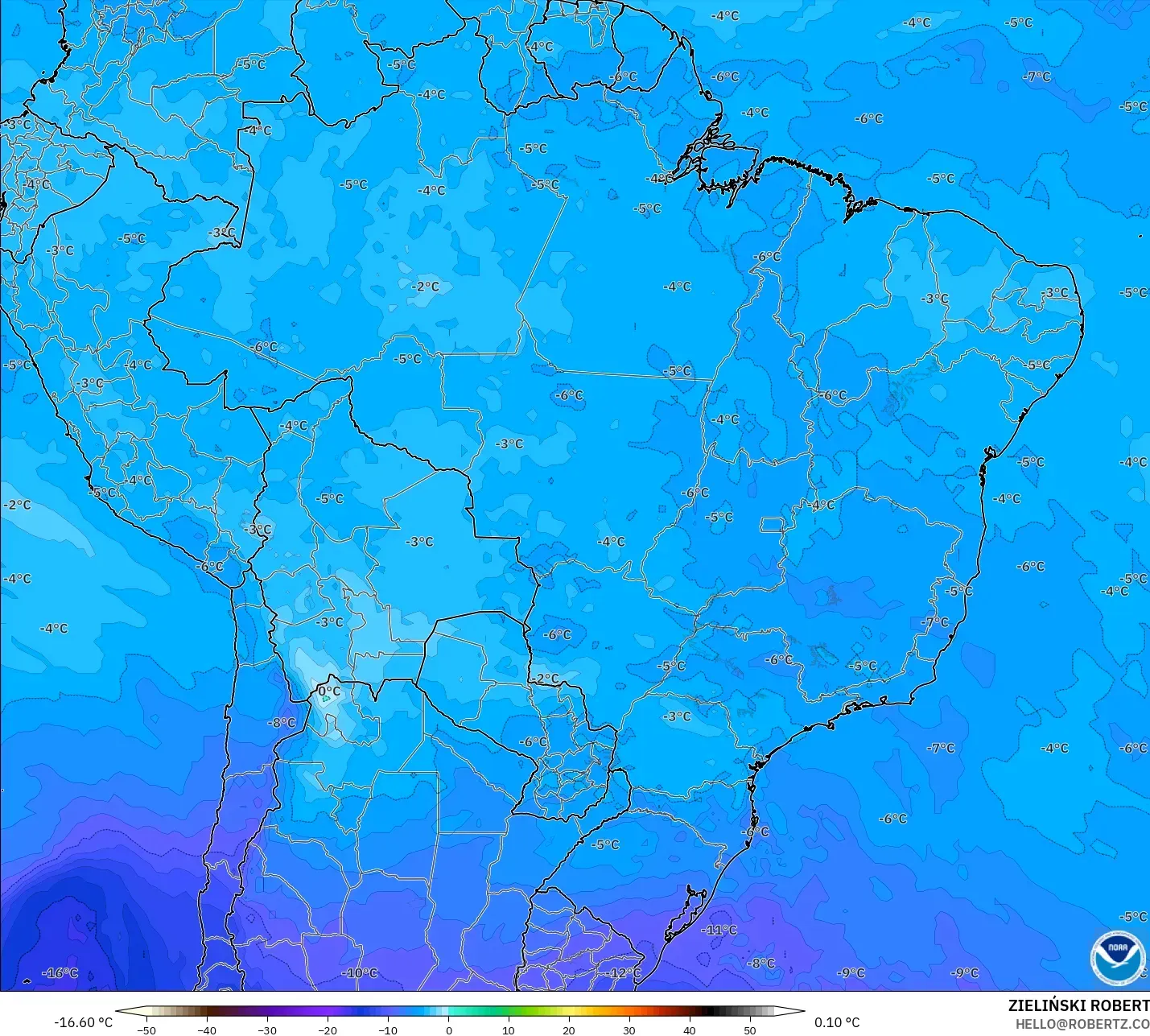 GFS model - Brazil, Temperature at 500hPa