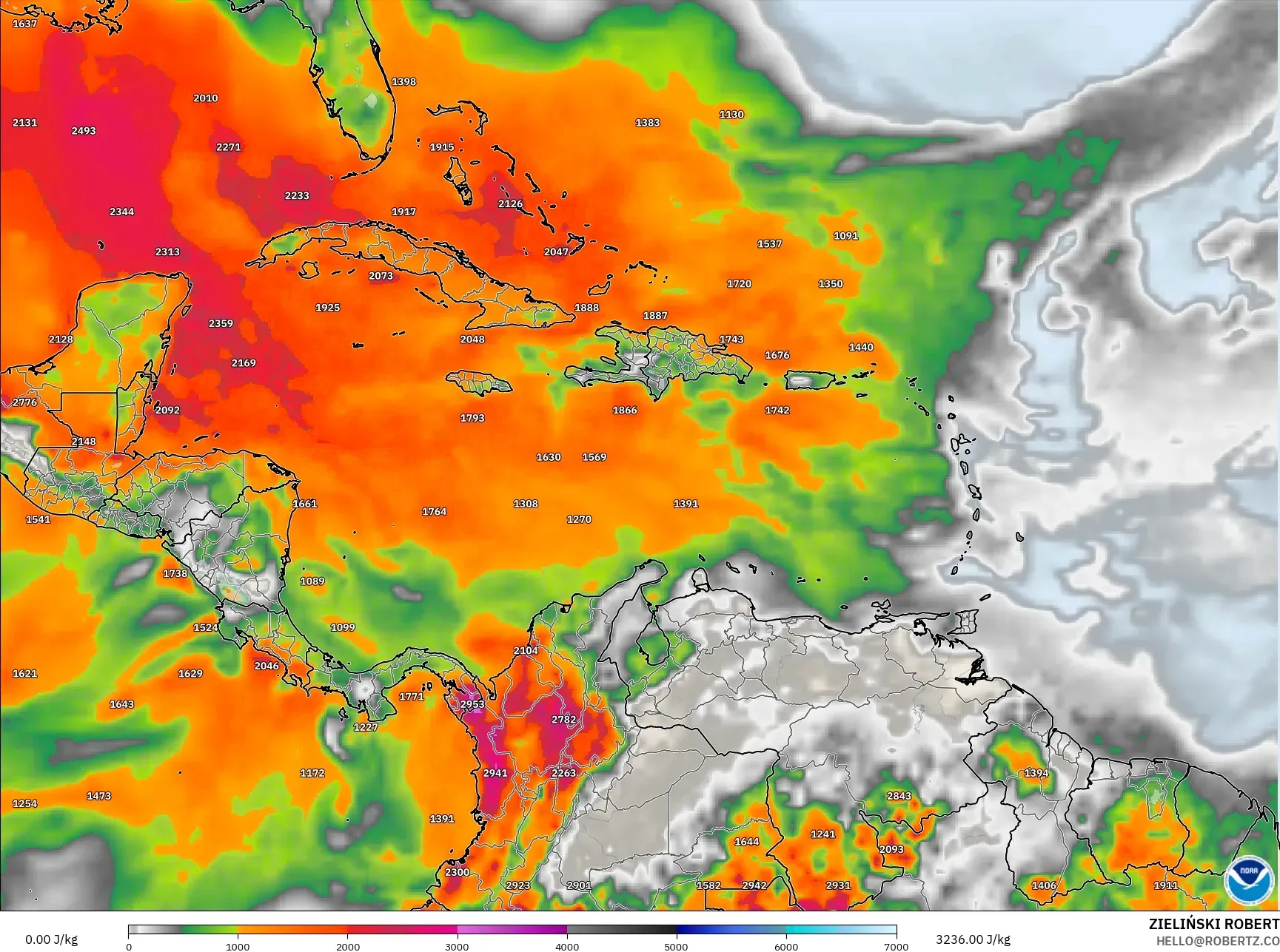 GFS model - Caribbean, CAPE