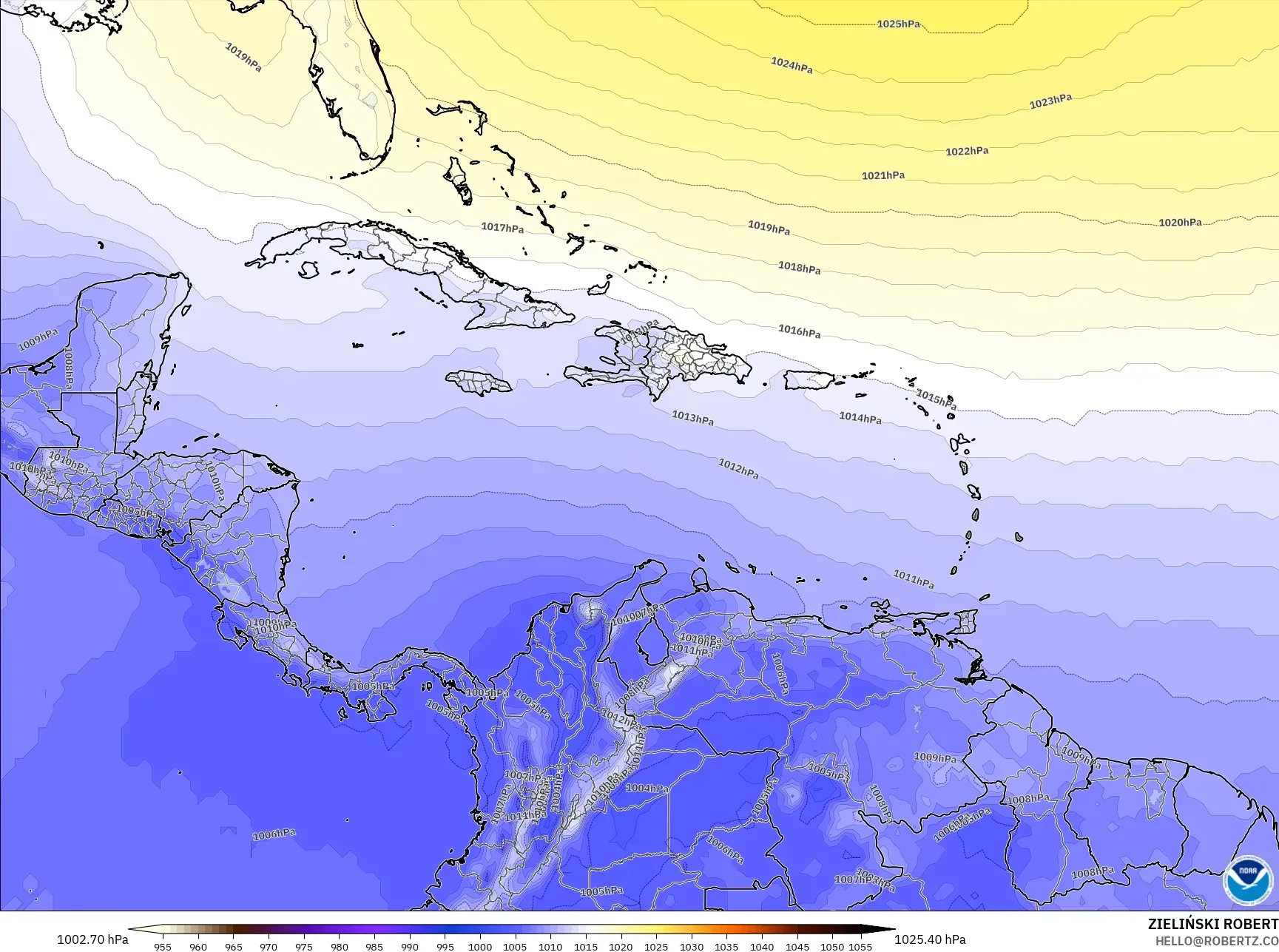 GFS model - Caribbean, Pressure