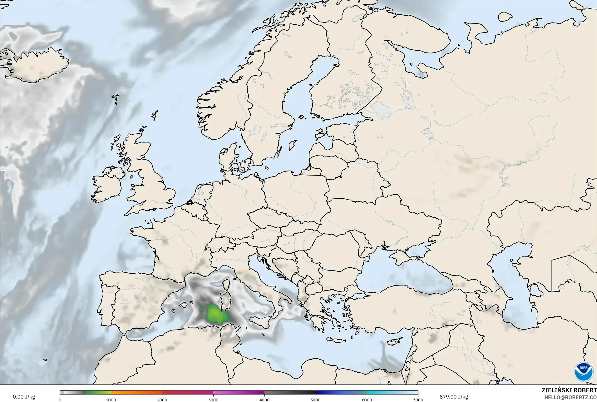 GFS model - Europe, CAPE