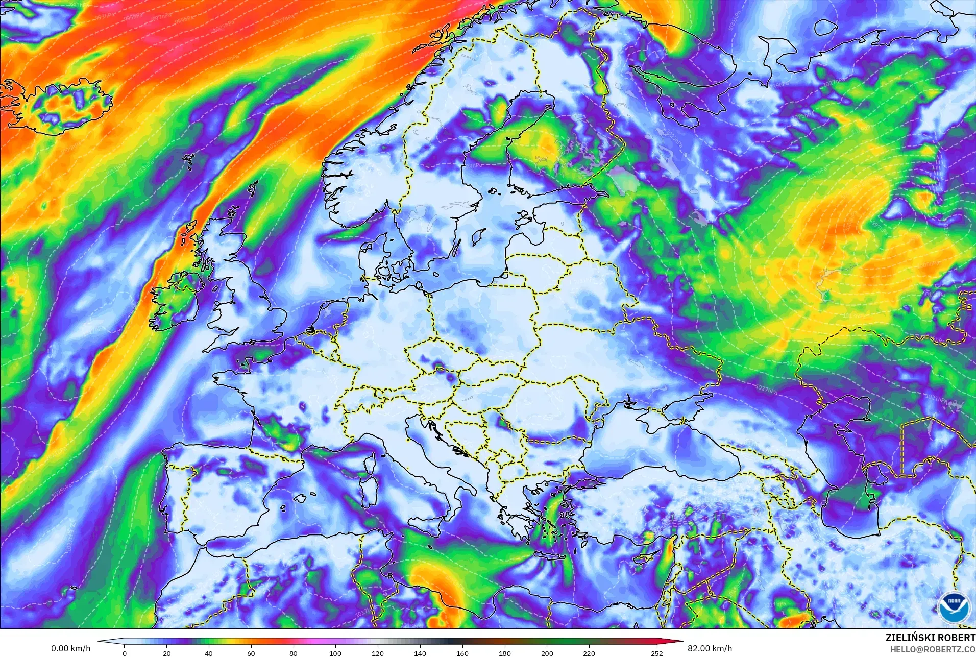 GFS model - Europe, Wind Gusts Peak
