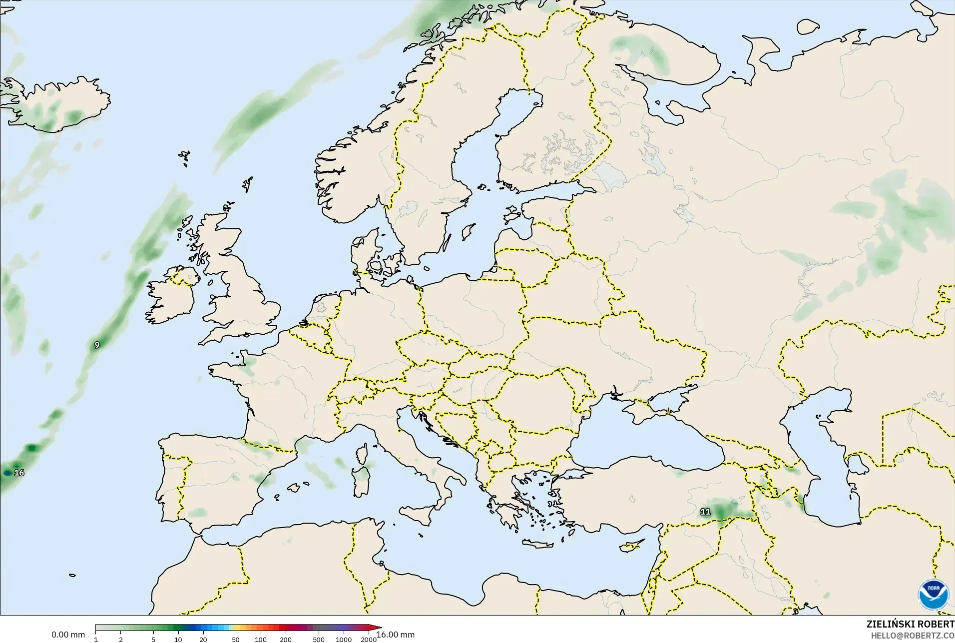 GFS model - Europe, Precipitation Accumulation