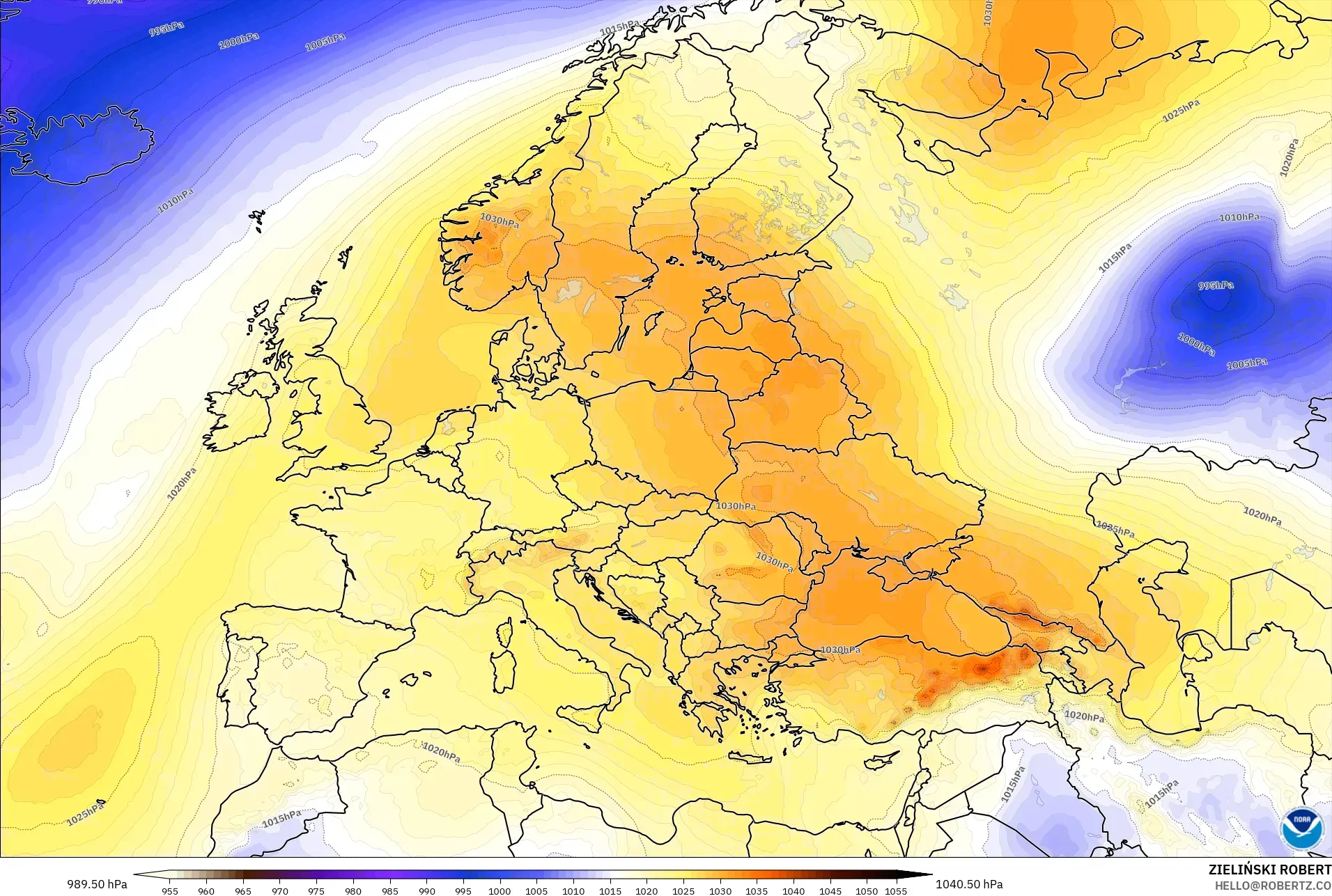 GFS model - Europe, Pressure