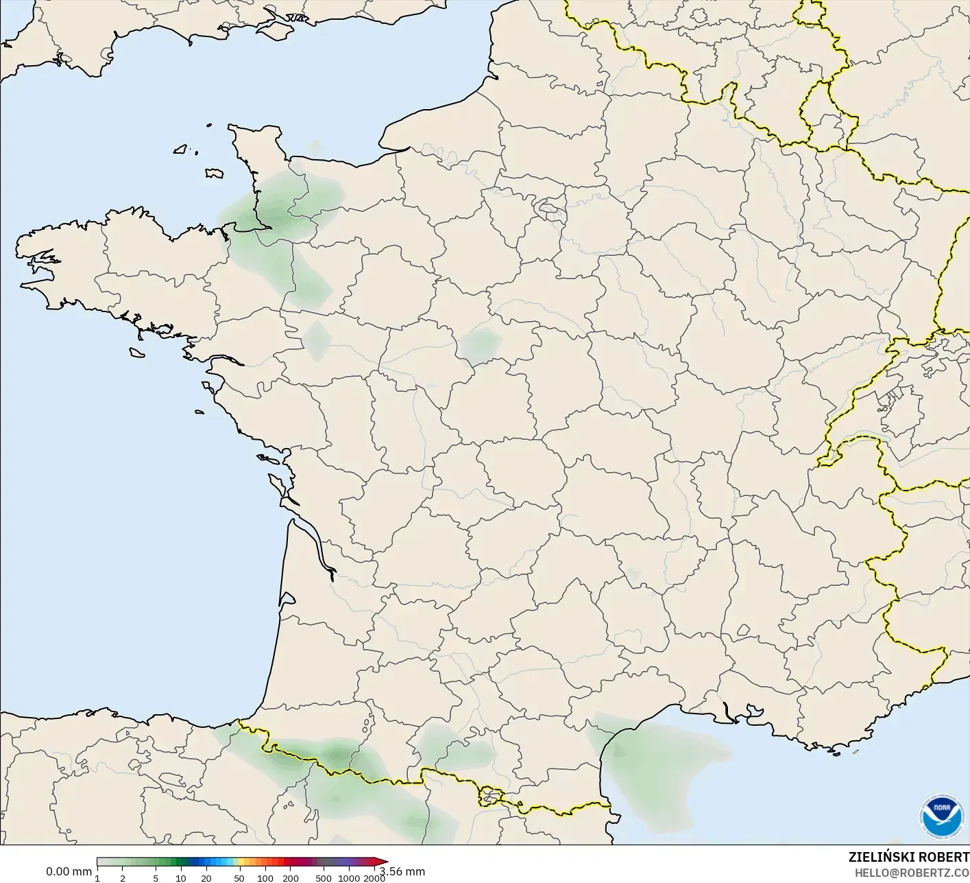 GFS model - France, Precipitation Accumulation