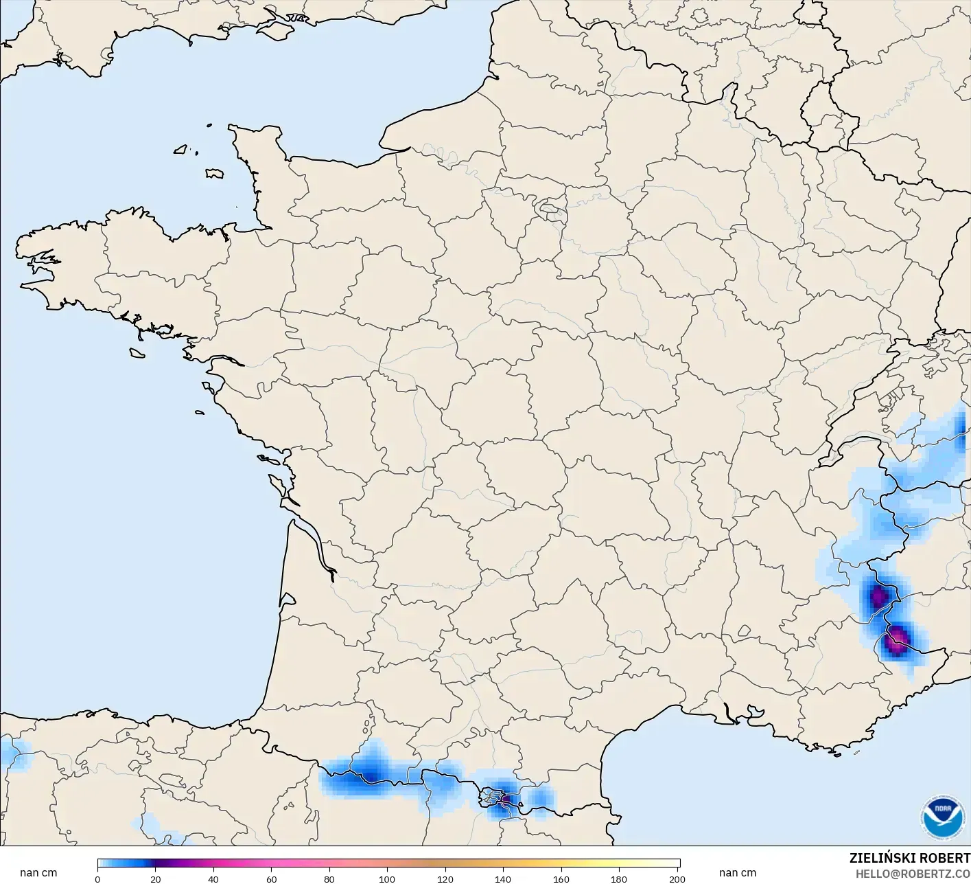 GFS model - France, Snow Depth
