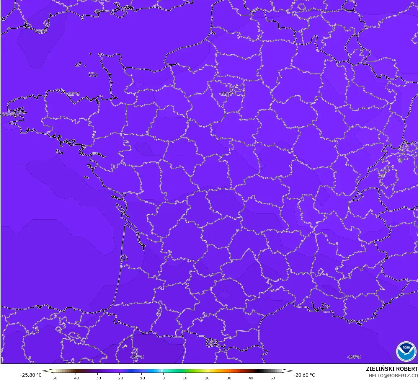 GFS model - France, Temperature at 500hPa
