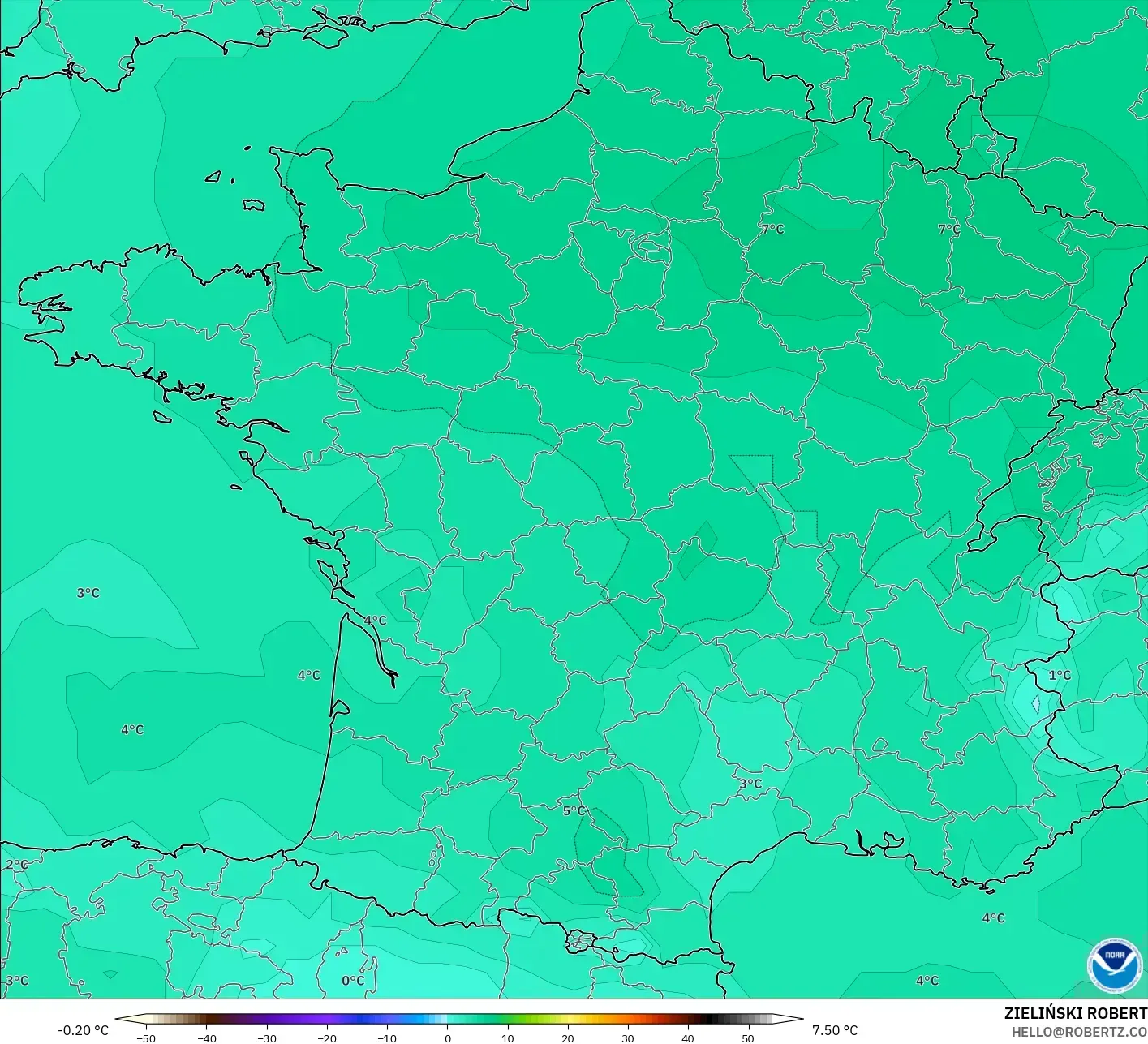 GFS model - France, Temperature at 850hPa