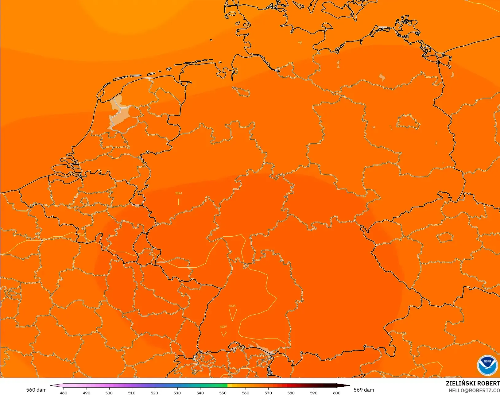 GFS model - Germany, Geopotential height at 500hPa