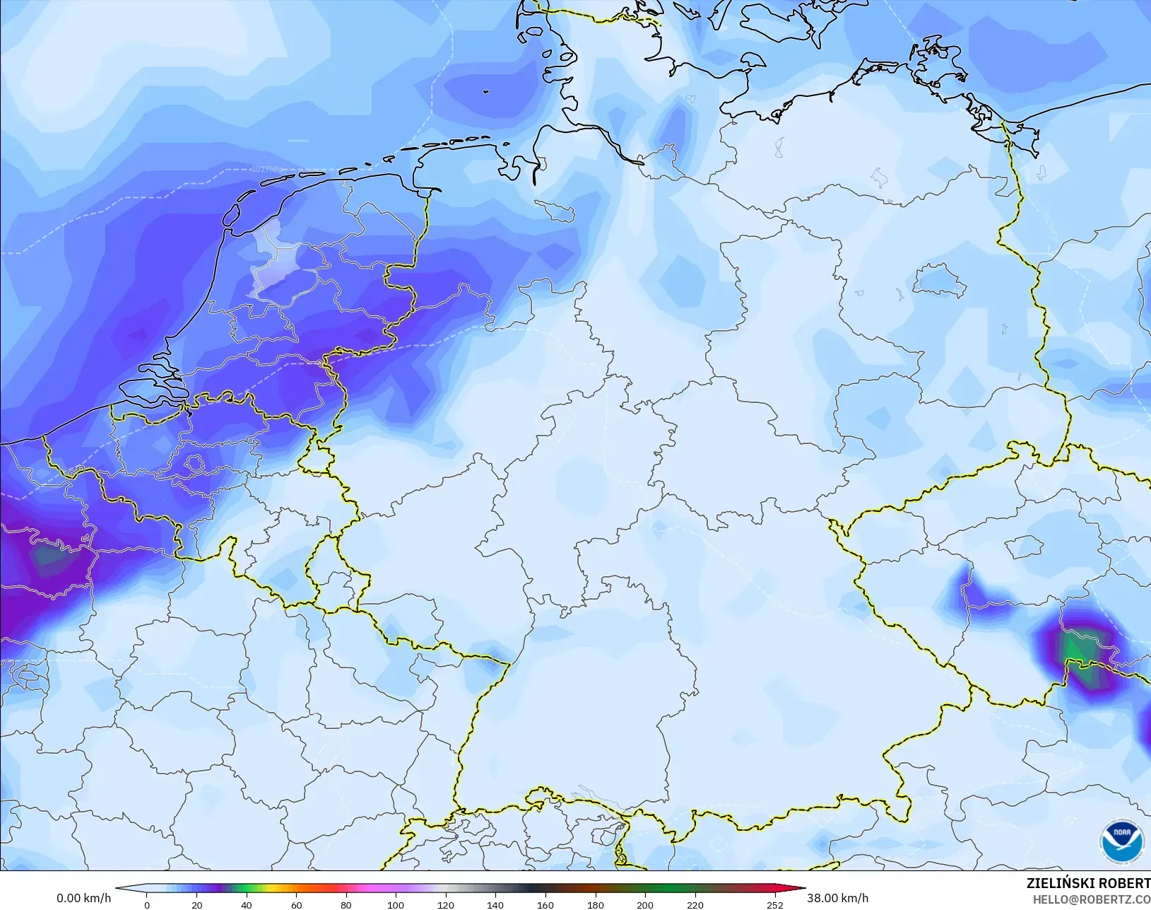 GFS model - Germany, Wind Gusts Peak