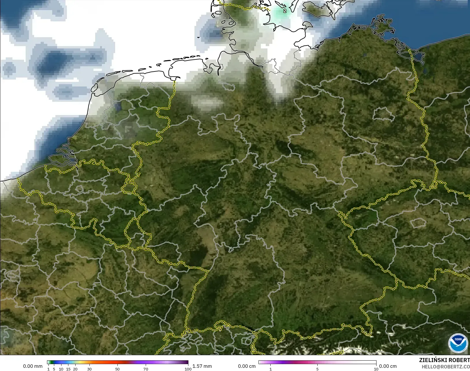 GFS model - Germany, Precipitation, Clouds, and Pressure