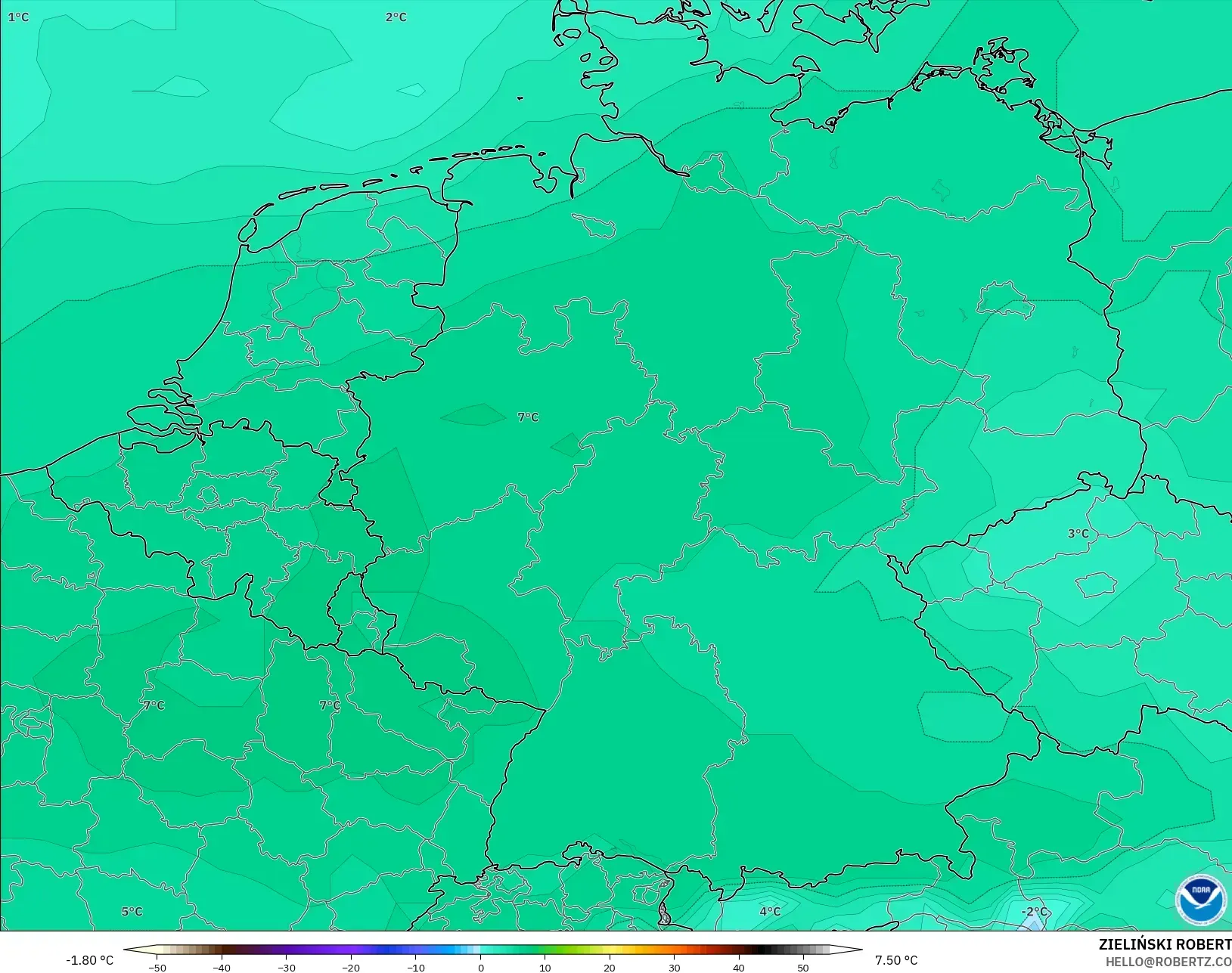 GFS model - Germany, Temperature at 850hPa