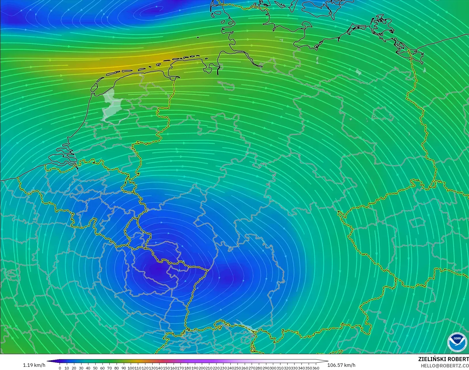 GFS model - Germany, Wind at 300hPa (jet stream)