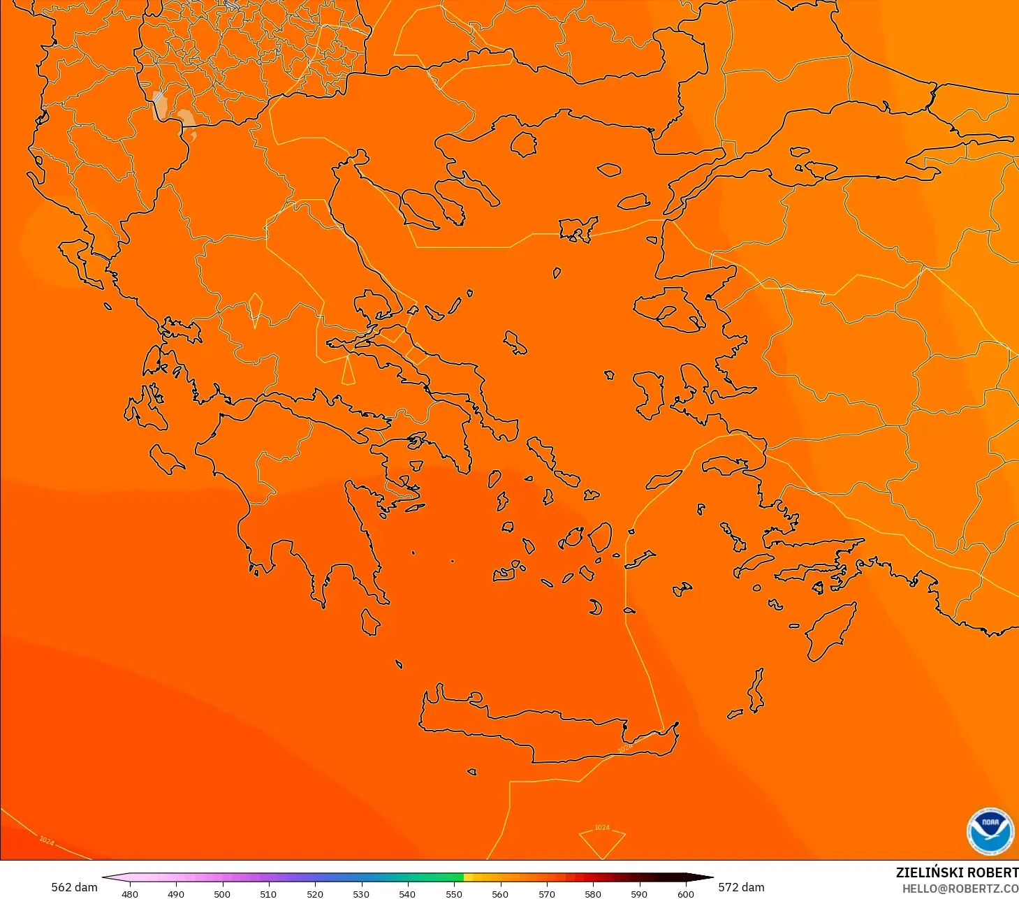 GFS model - Greece, Geopotential height at 500hPa