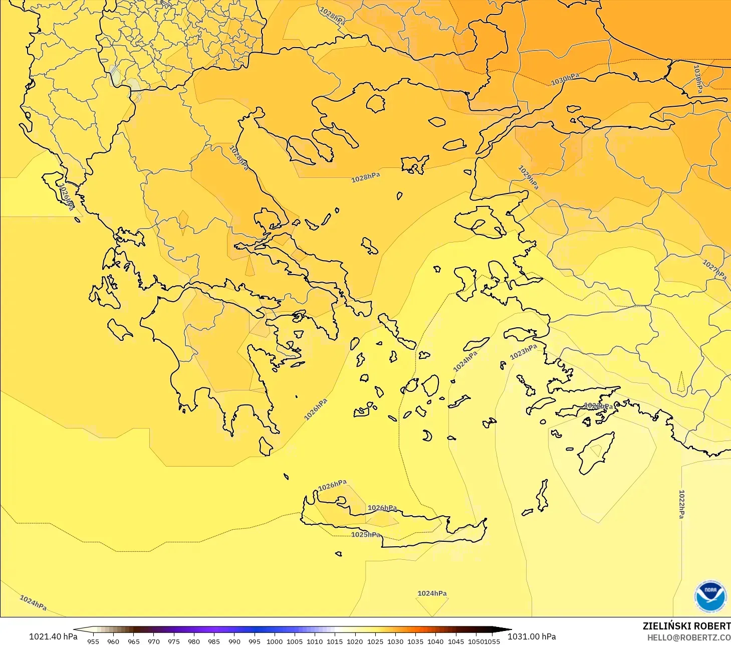 GFS model - Greece, Pressure