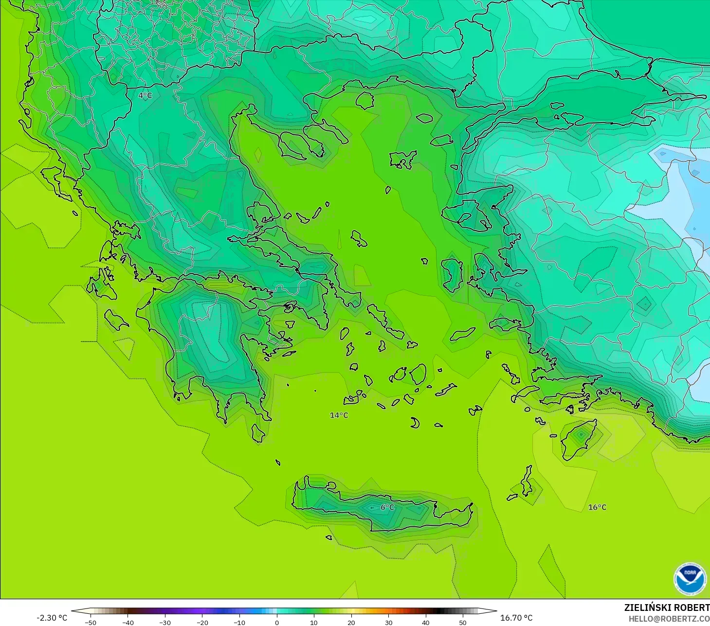 GFS model - Greece, Temperature at 2m