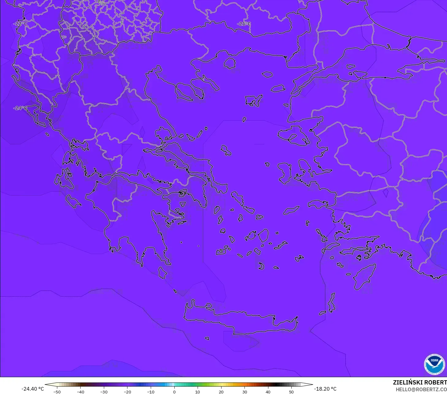 GFS model - Greece, Temperature at 500hPa