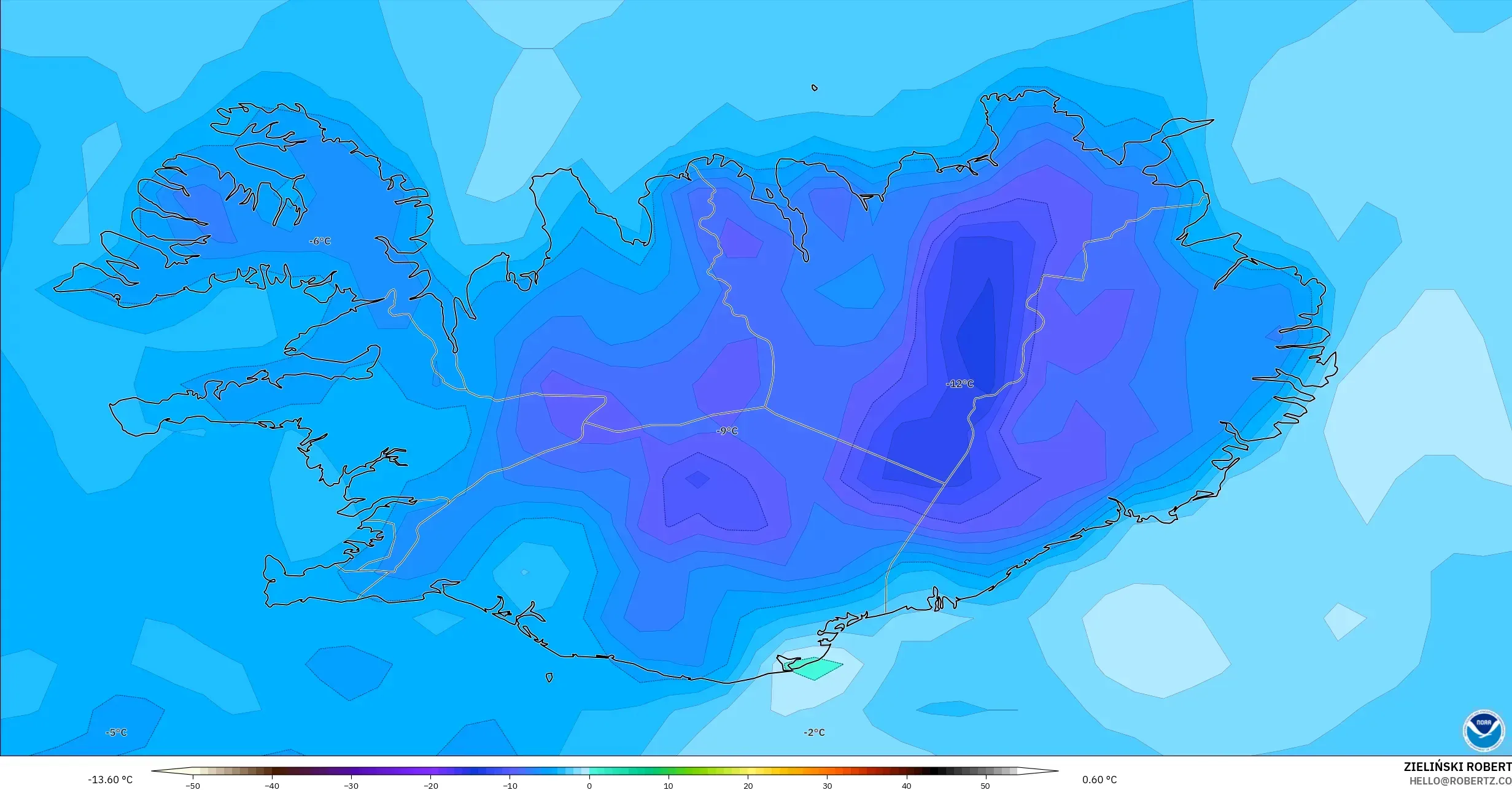 GFS model - Iceland, Dewpoint at 2m