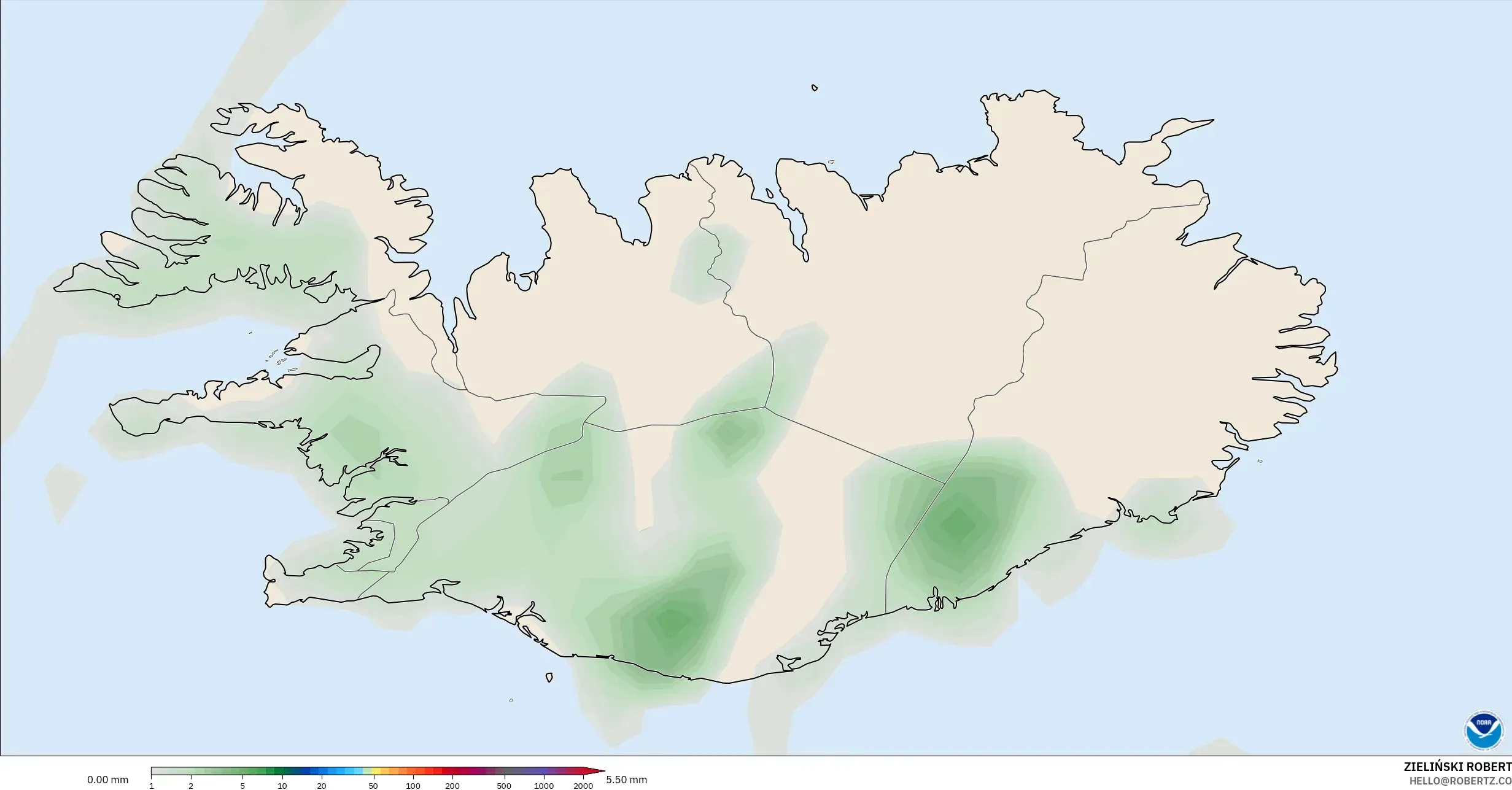 GFS model - Iceland, Precipitation Accumulation
