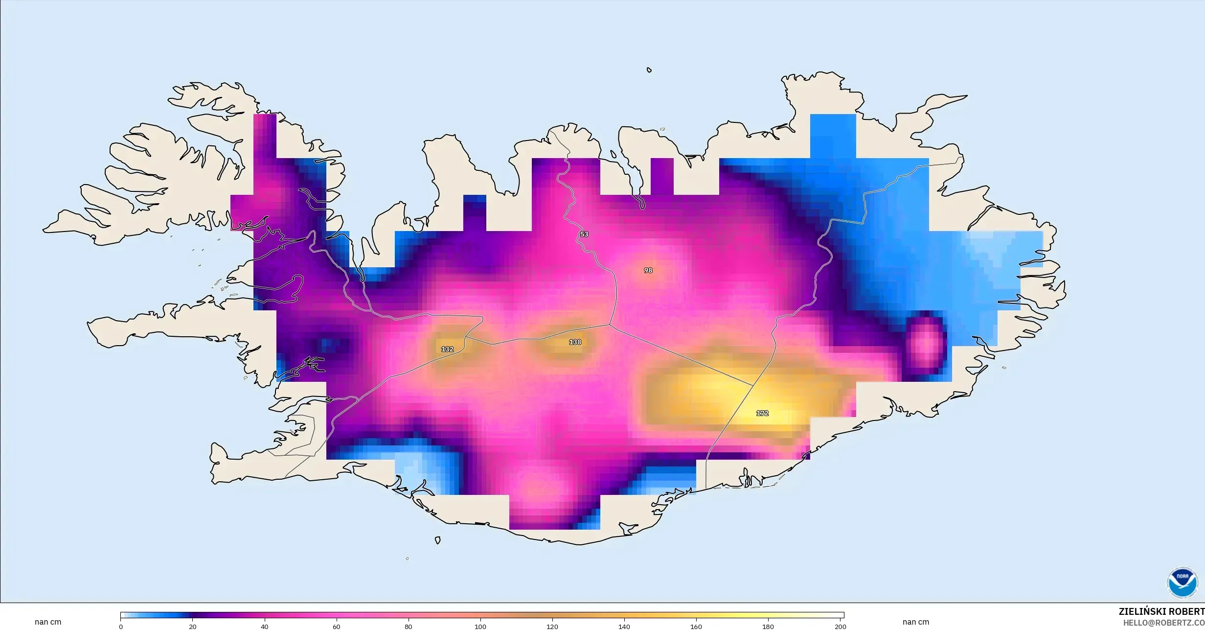GFS model - Iceland, Snow Depth