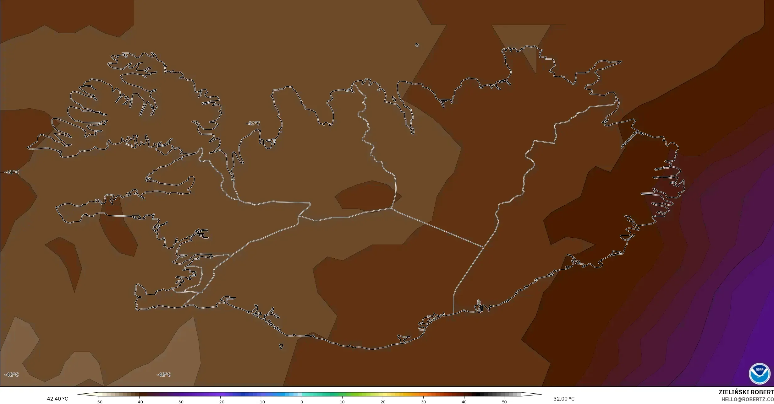 GFS model - Iceland, Temperature at 500hPa