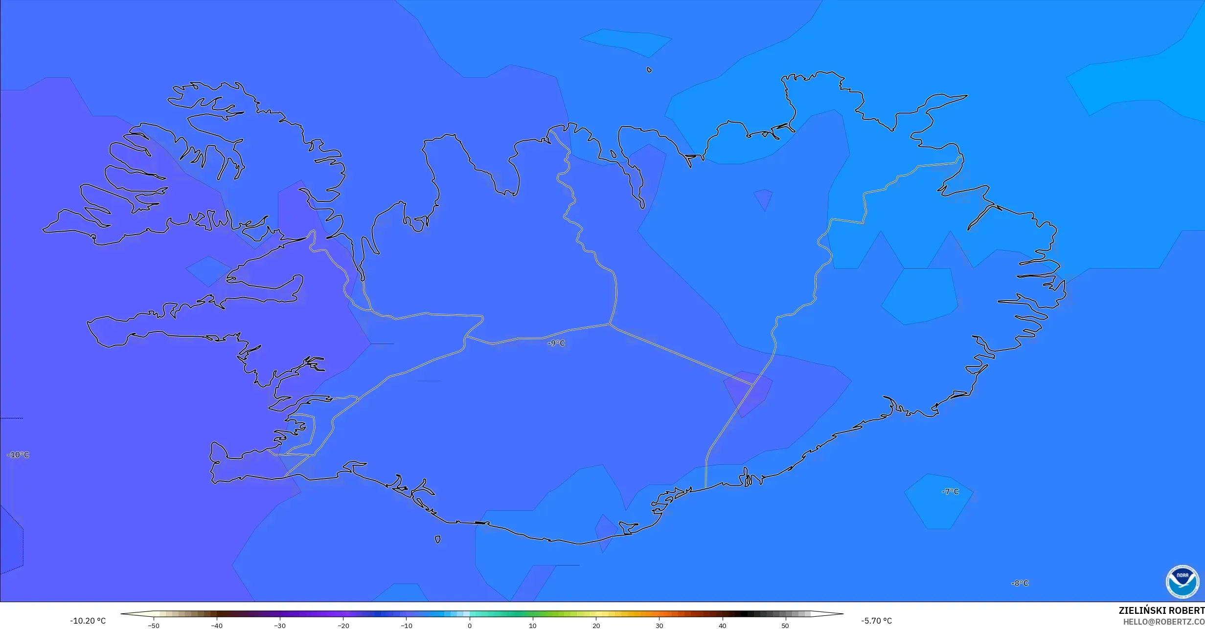 GFS model - Iceland, Temperature at 850hPa