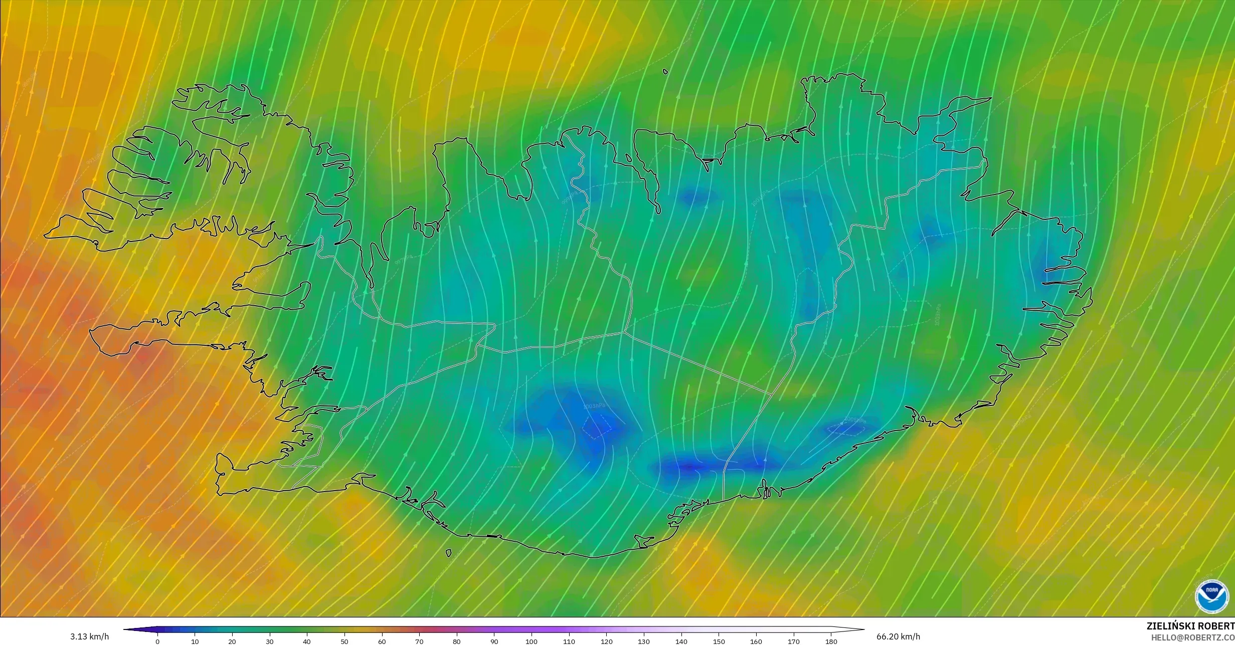 GFS model - Iceland, Wind at 10m