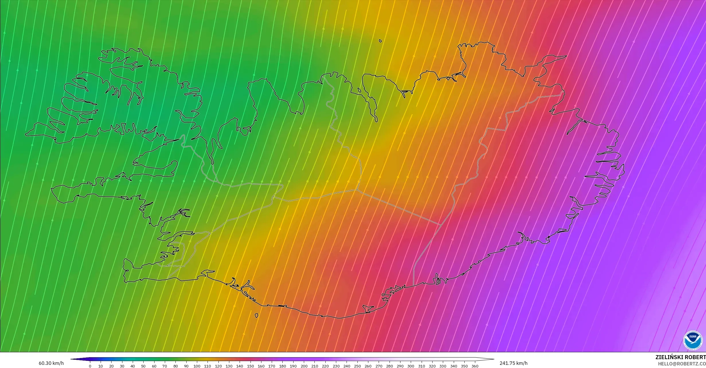 GFS model - Iceland, Wind at 300hPa (jet stream)